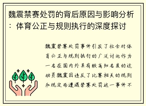 魏震禁赛处罚的背后原因与影响分析：体育公正与规则执行的深度探讨